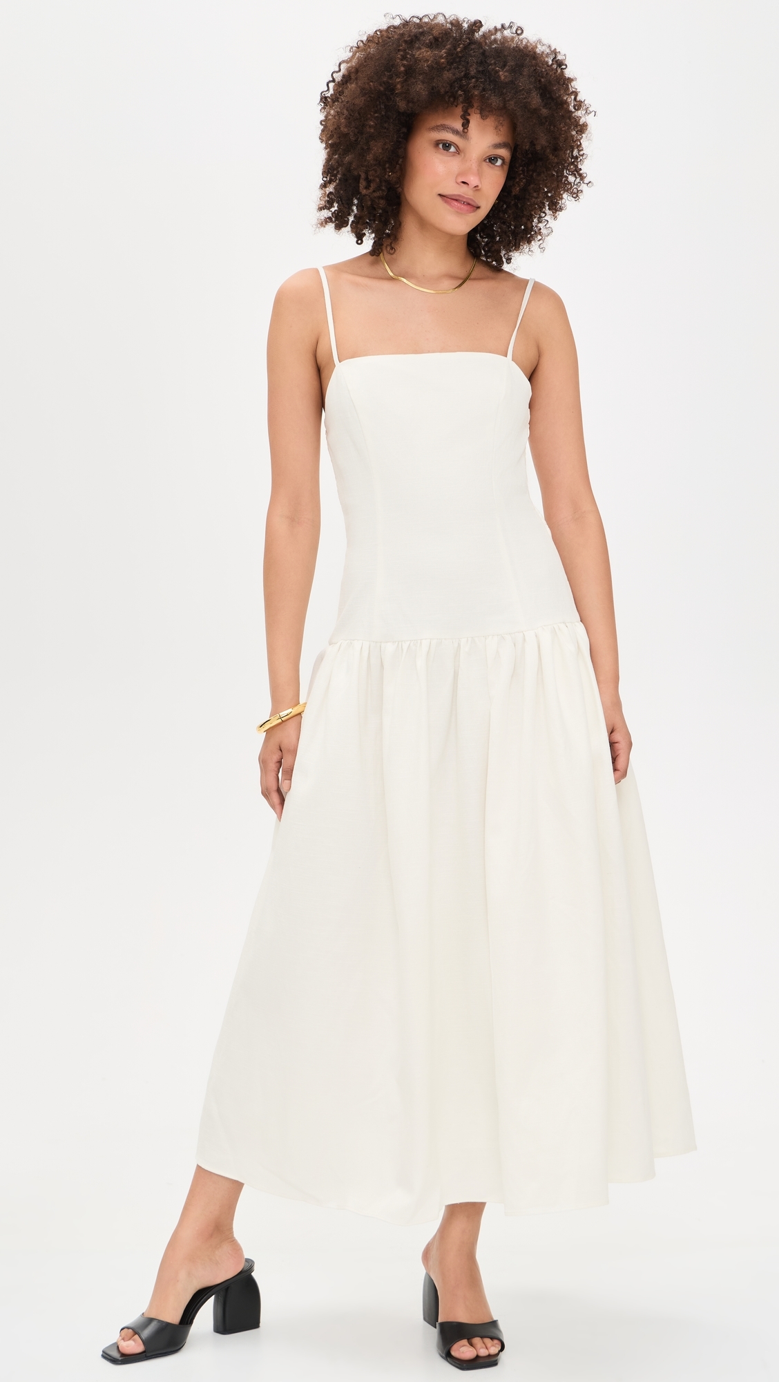 Linen Drop Waist Maxi Dress Ivory