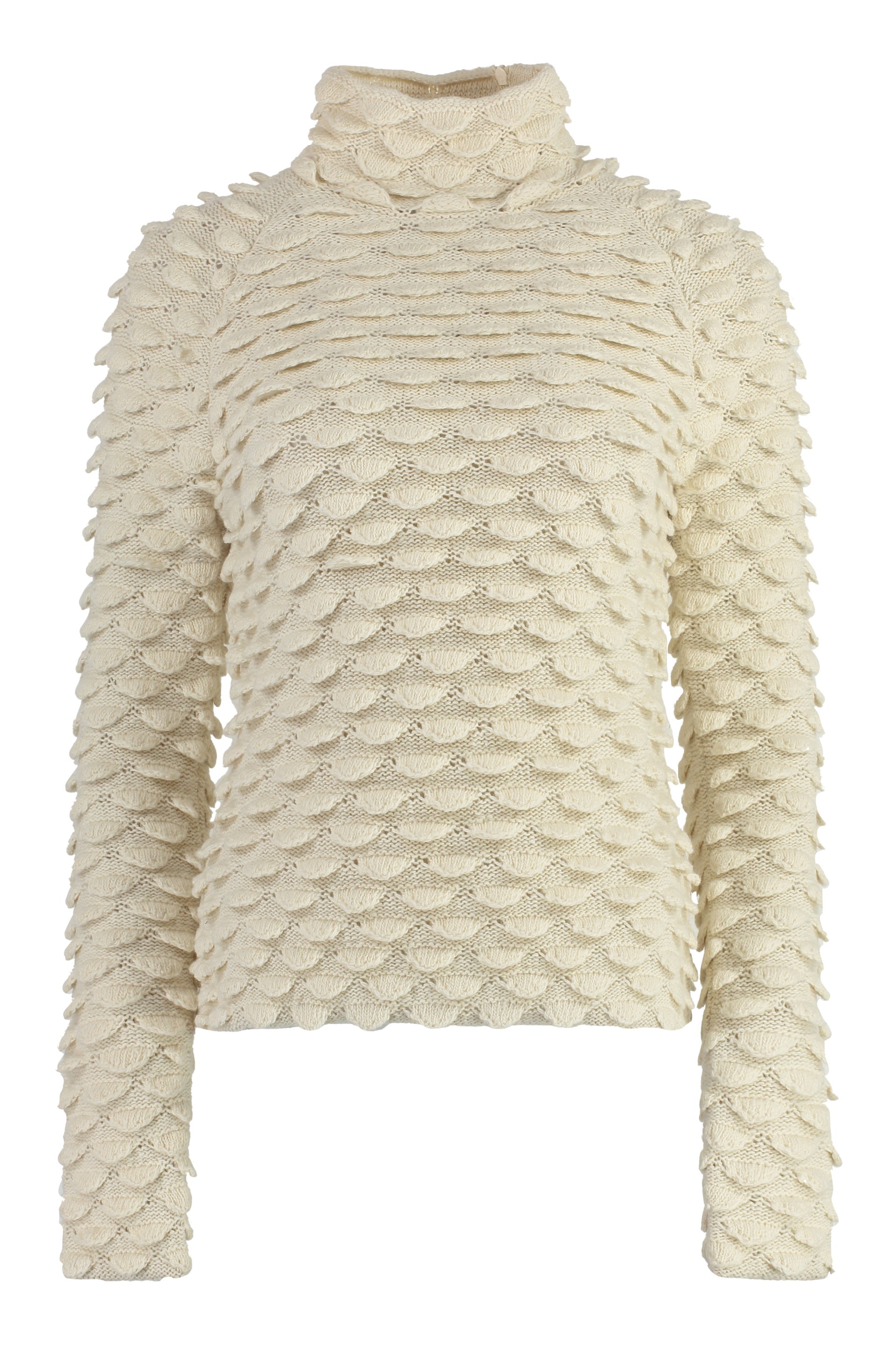Fish Scale Design Wool Turtleneck Sweater