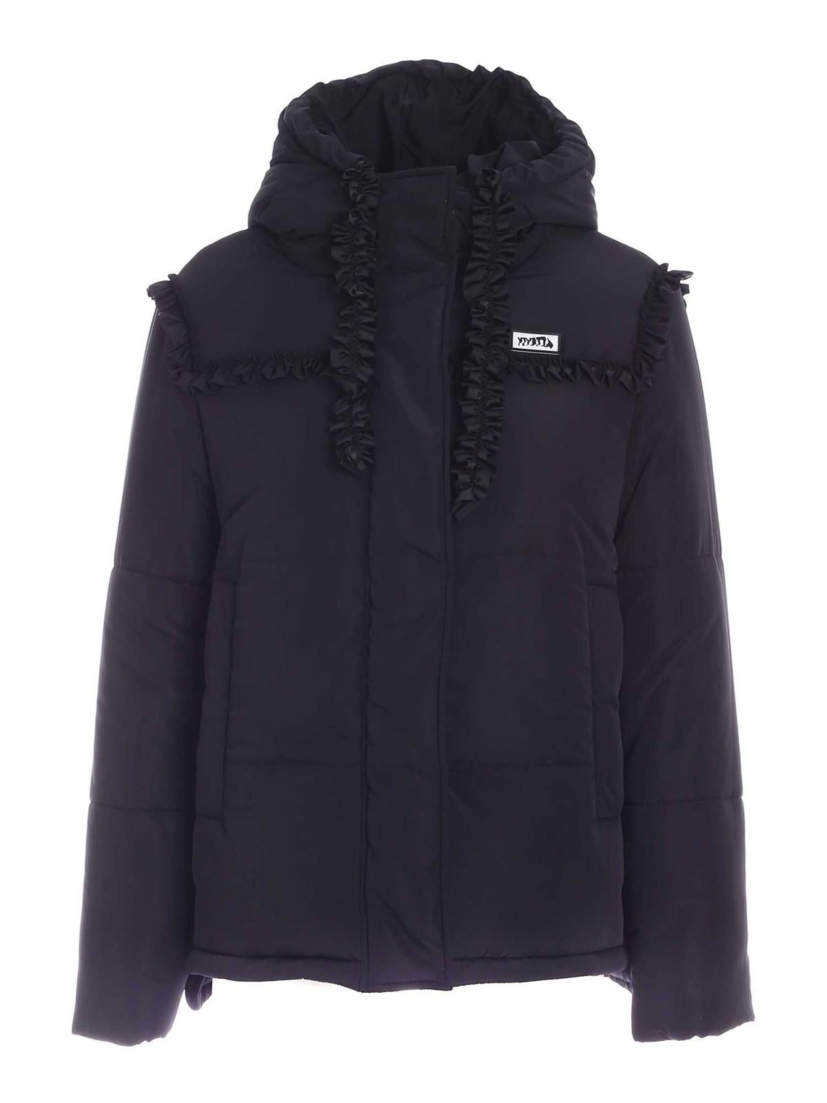 Rouches detailed padded jacket in black