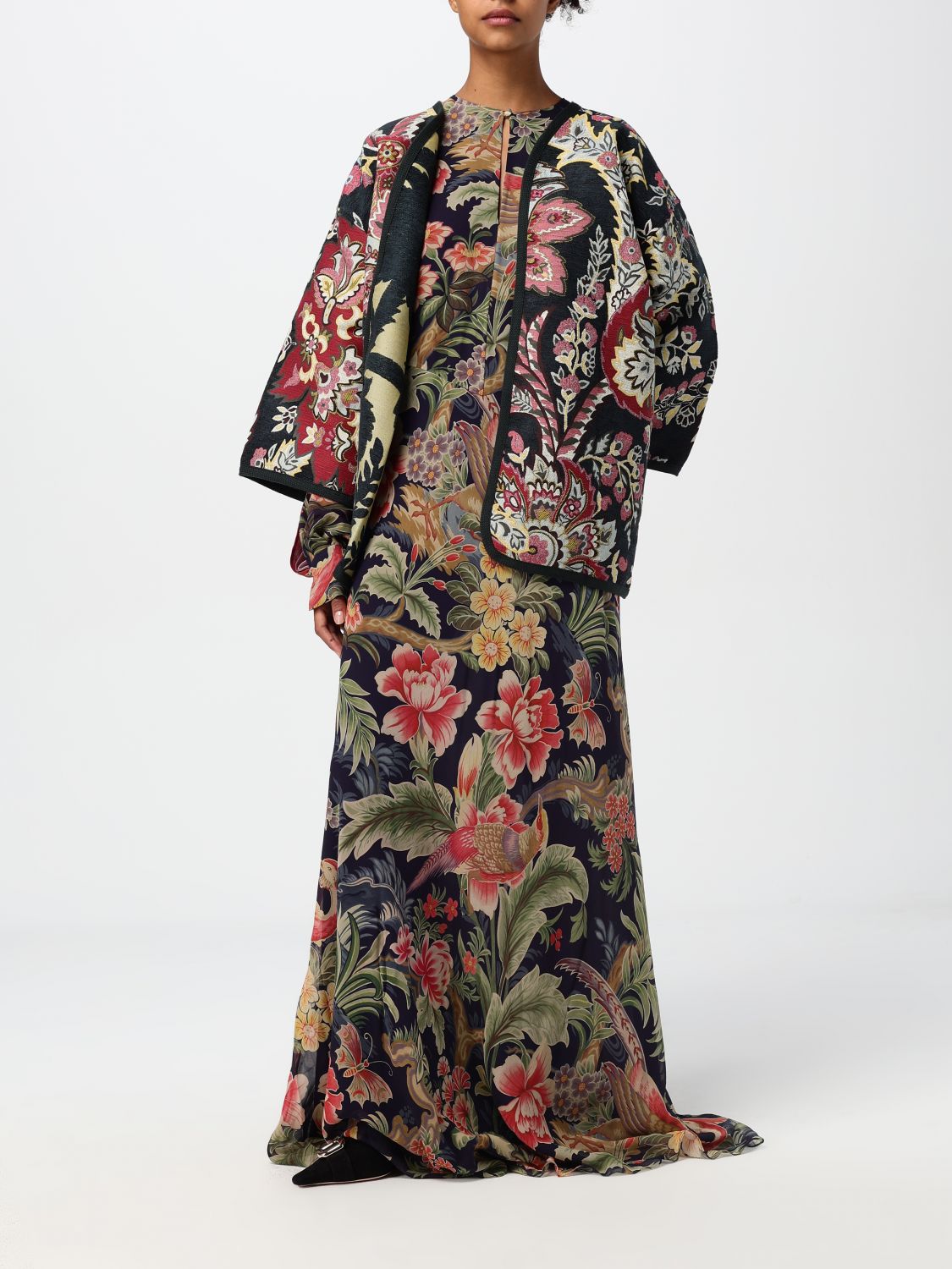 Floral-print silk maxi dress - Black