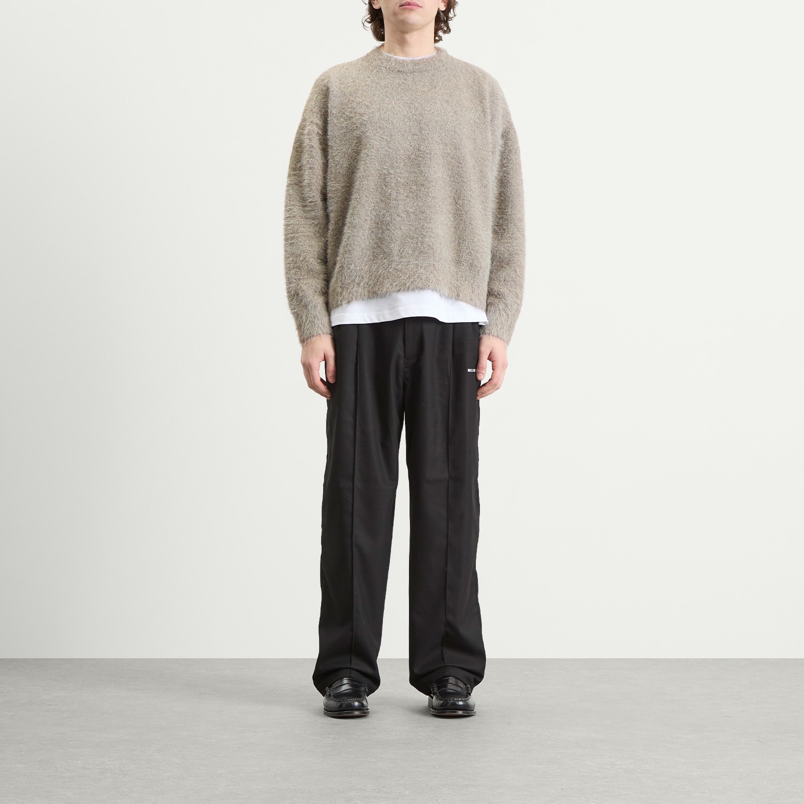 Men's Faux Alpaca Knit Crewneck Grey Melange