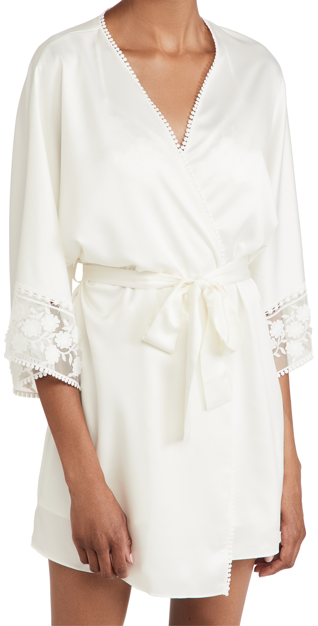 Kylie Charmeuse Wrap with Lace Ivory L