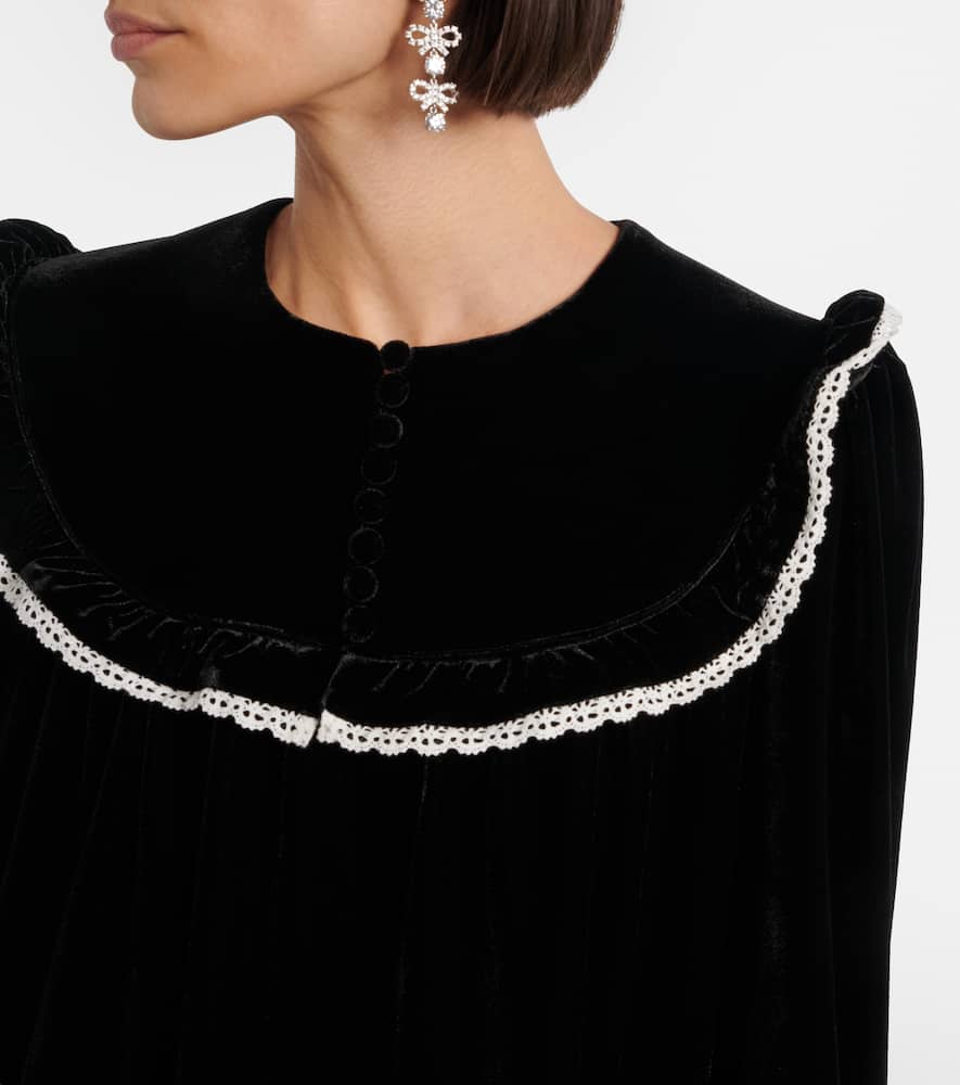 Lace-trimmed velvet minidress
