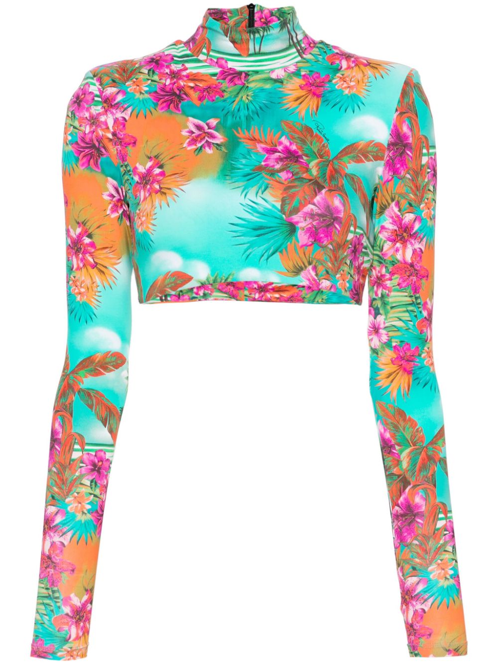 Hawaii-print crop top - Blue