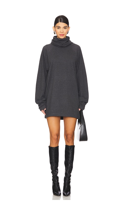 Norma Kamali Oversized Raglan Sleeve Turtleneck Mini Dress in Grey. -  S also in