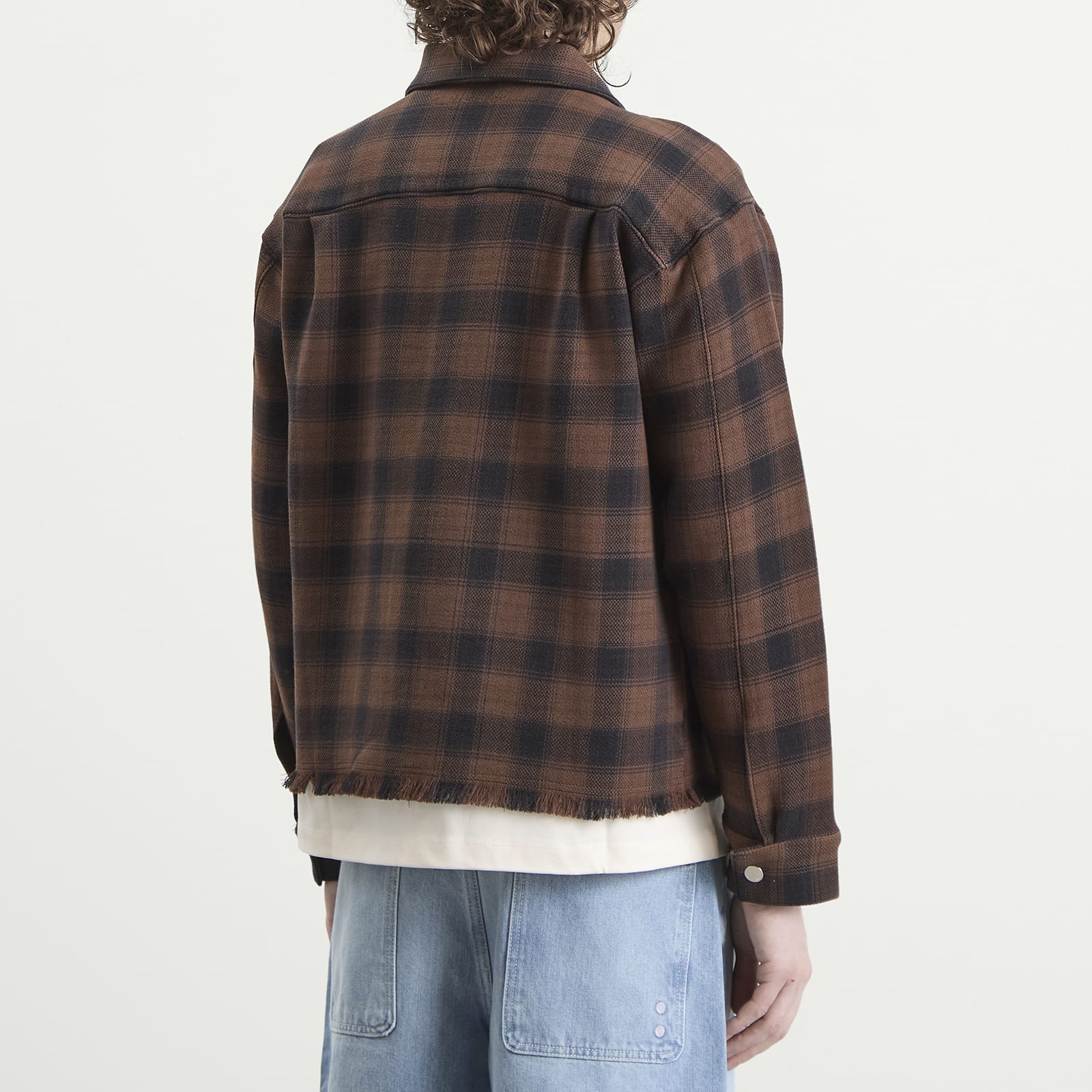 Men's Plaid Zipped Overshirt in Brown