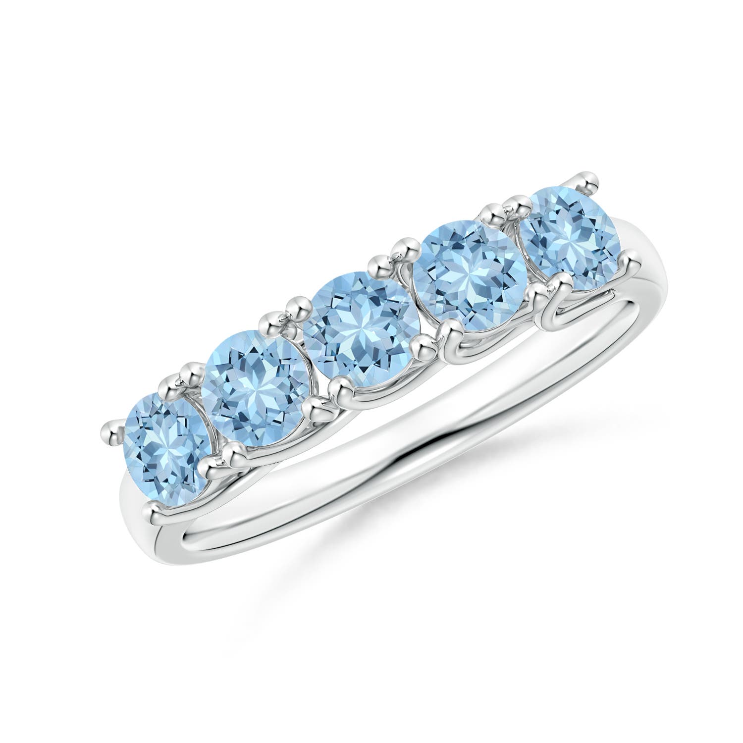 Angara 0.9 Carat Half Eternity Five Stone Aquamarine Wedding Ring in 14K White Gold