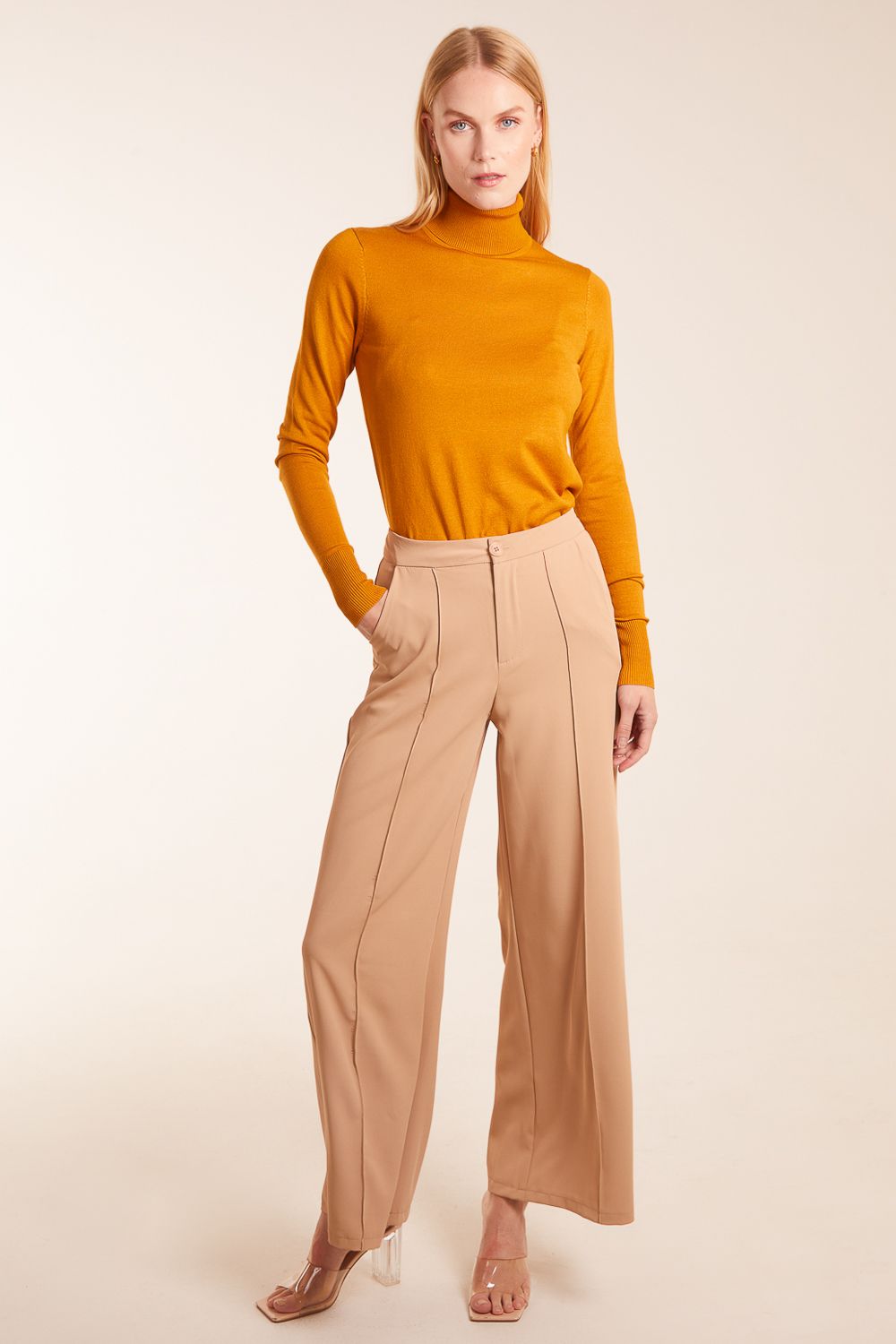 Blue Vanilla Women's Roll Neck Jumper in Mustard