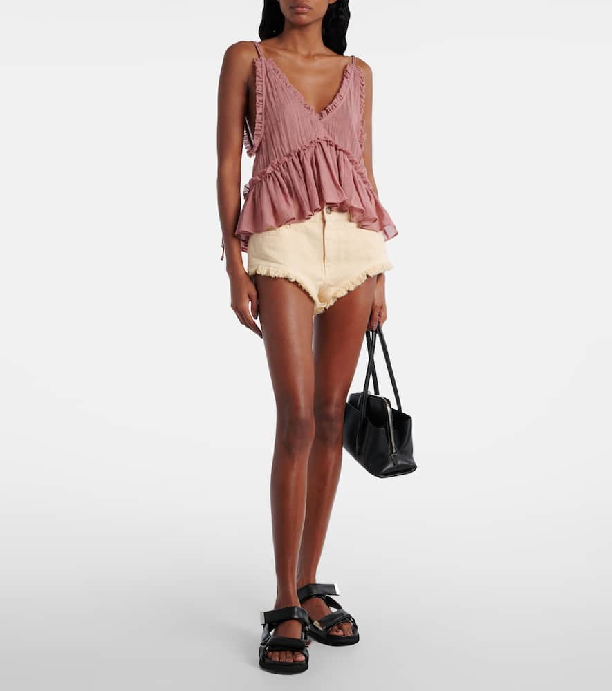 Fringed cotton canvas shorts