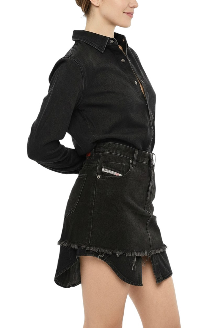 Denim dress with skirt detail - Dresses - Woman - Black