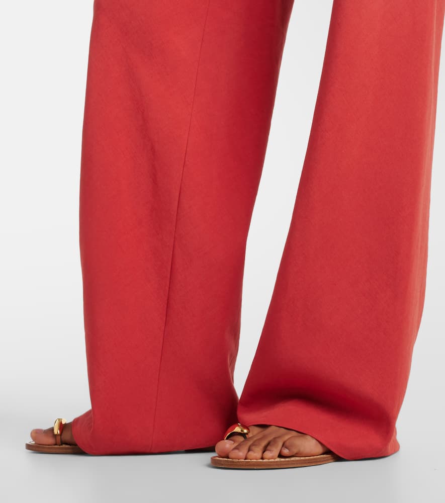 Cotton and linen-blend wide-leg pants