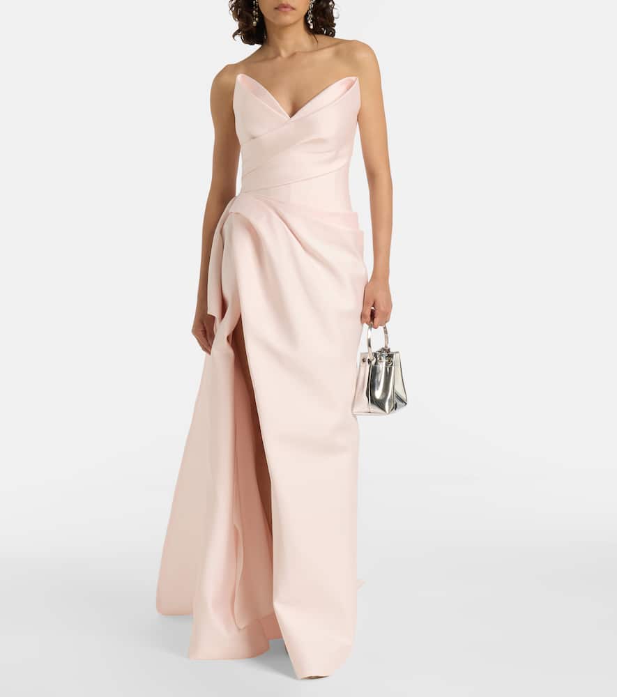 Draped strapless mikado gown