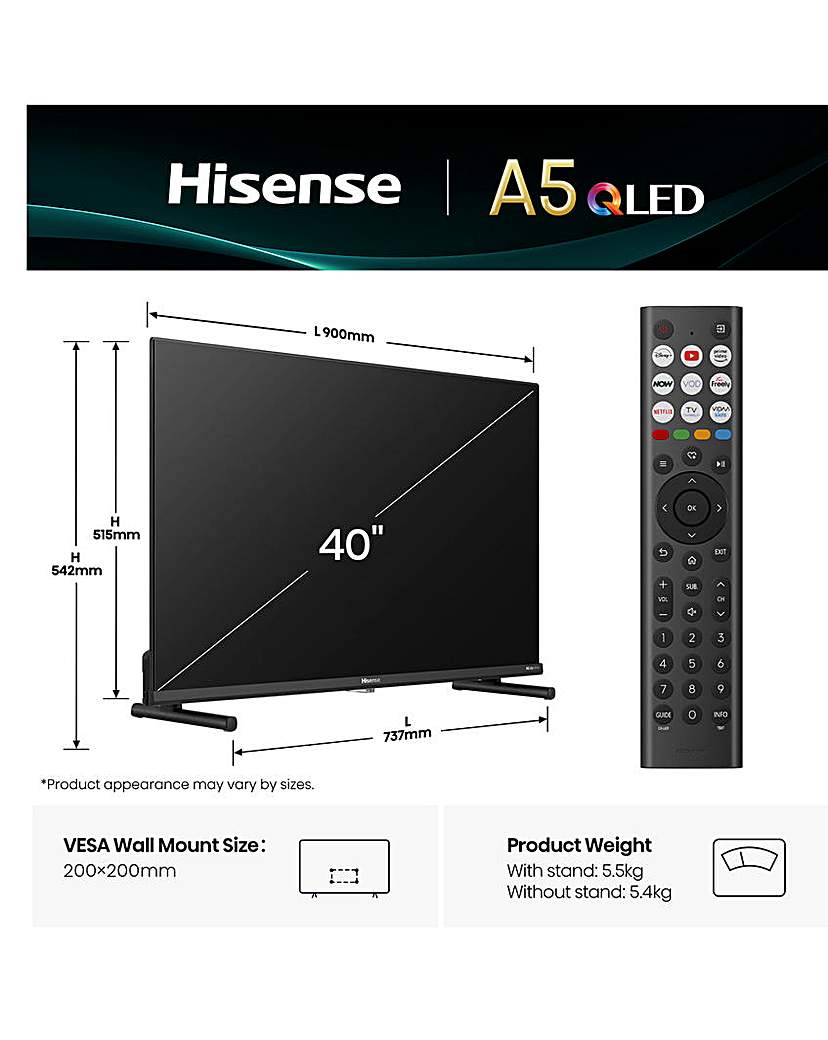 Hisense 40A5QTUK FHD QLED TV Freely