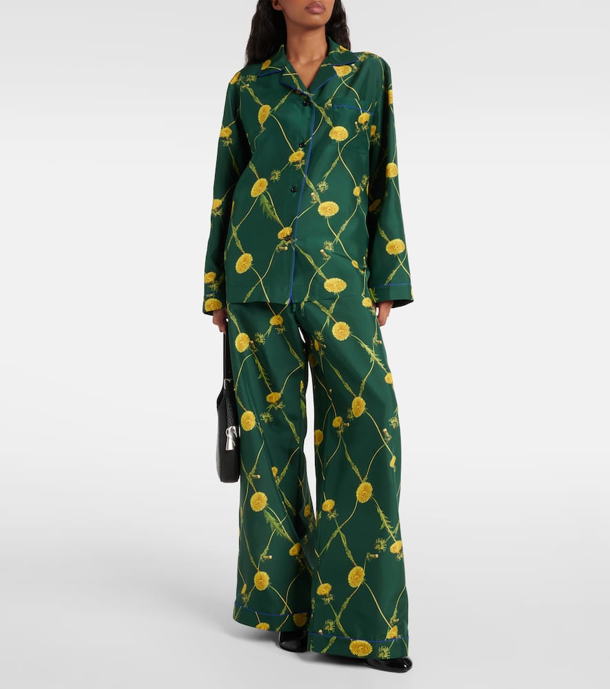 Floral silk poplin pajama shirt