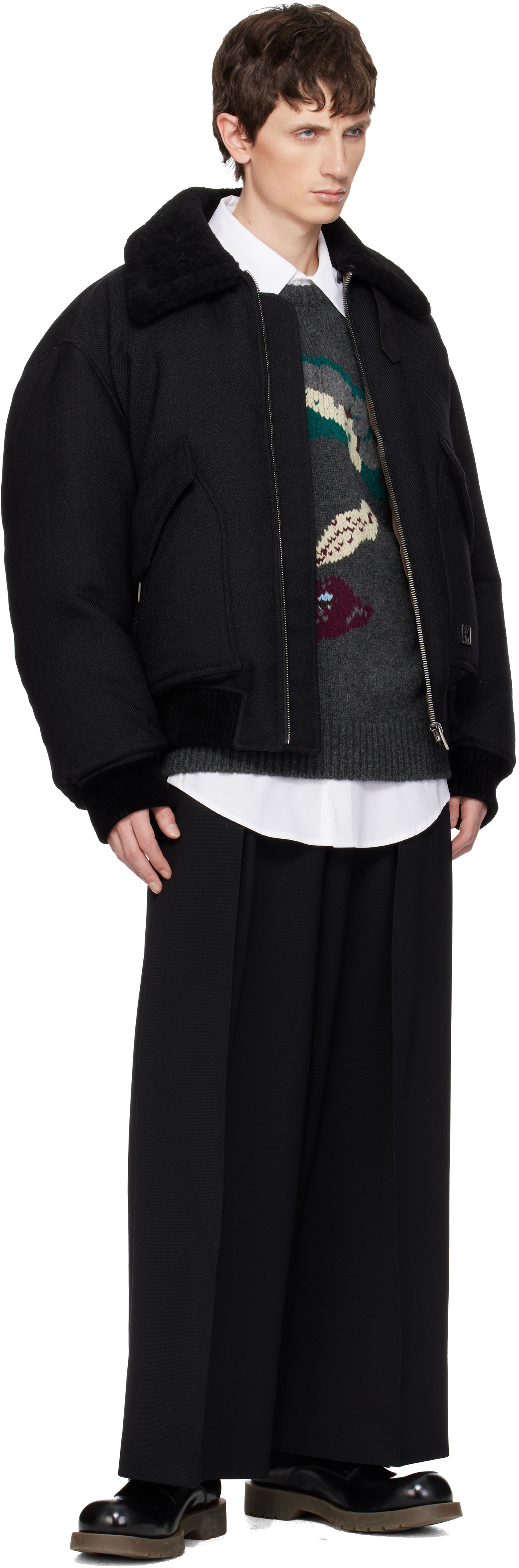 Black Two Tuck Wide Trousers