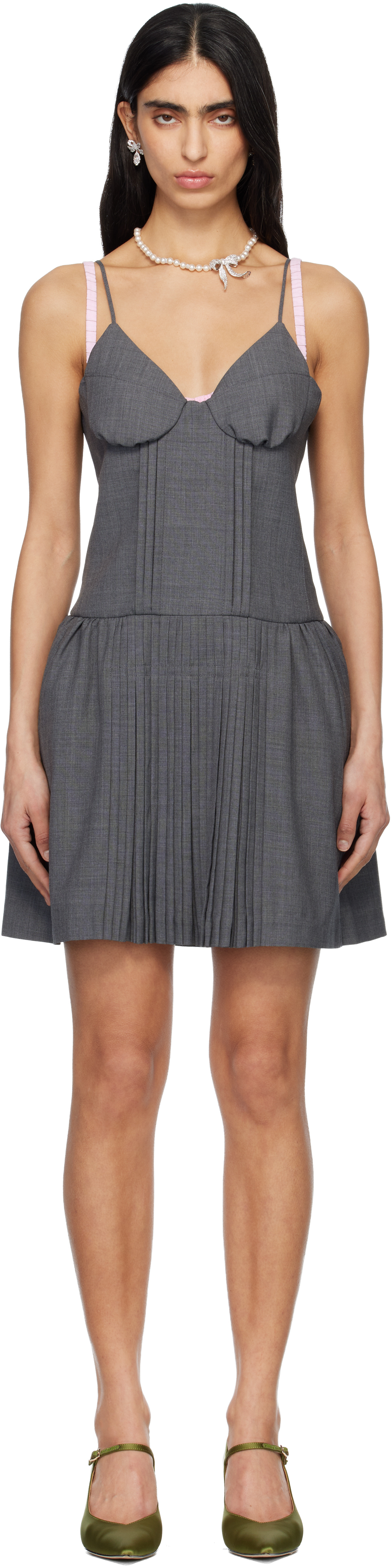 Gray Tuck Detail Bustier Slip Minidress