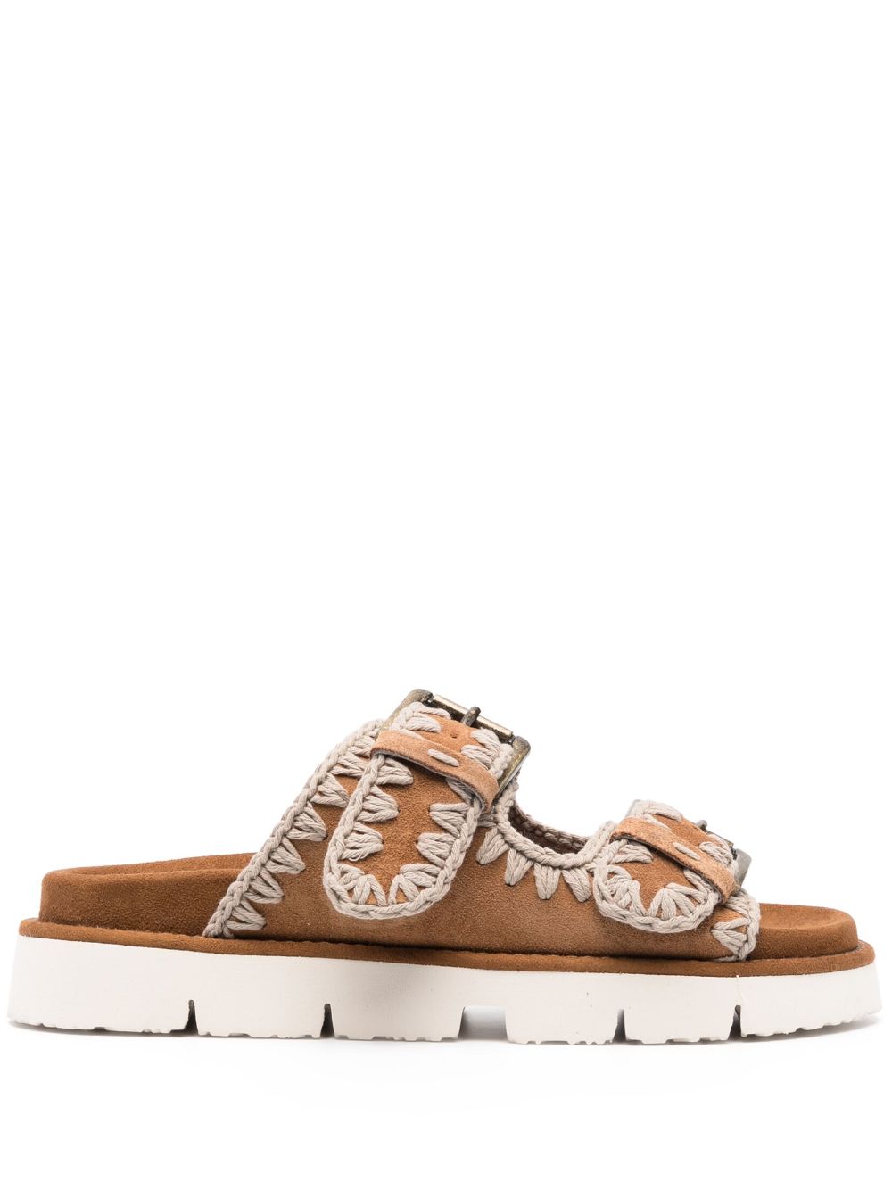 Whipstitch-trim suede slides - Brown
