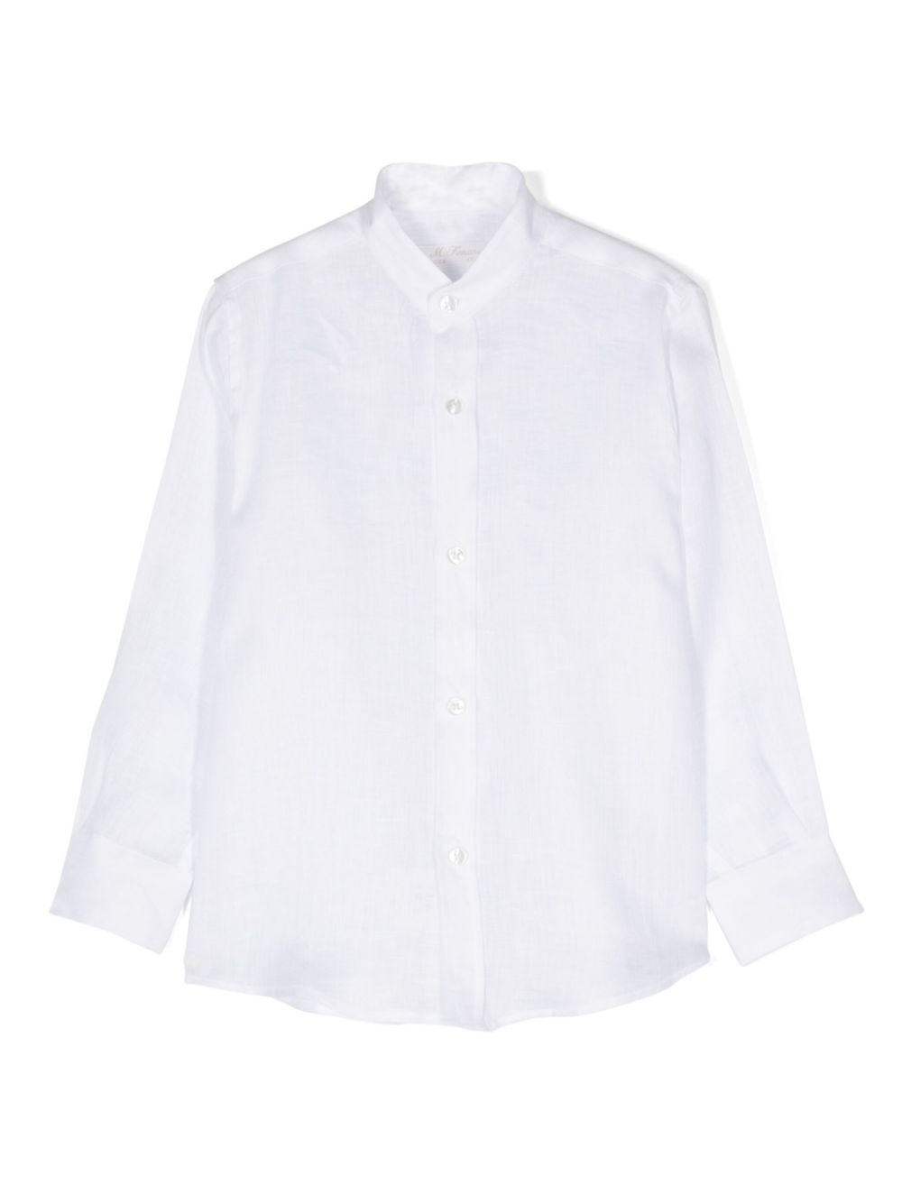 Band-collar slub shirt - White