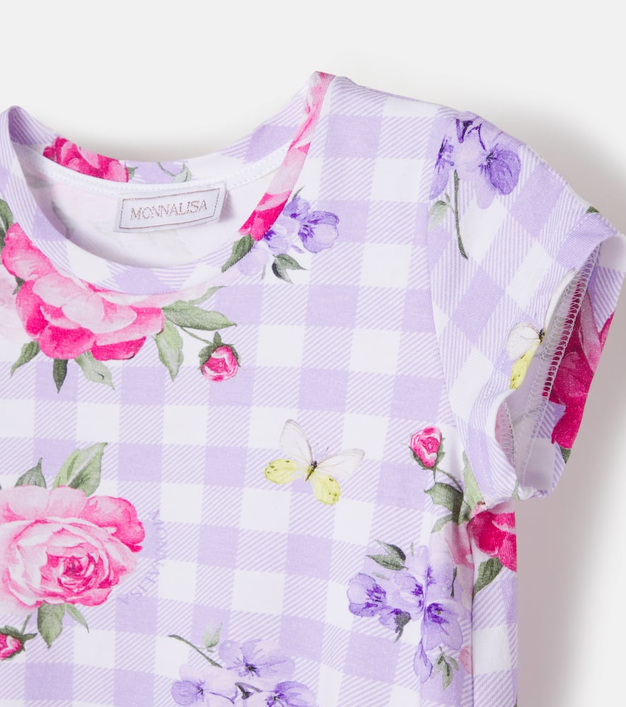 Floral gingham cotton-blend jersey dress