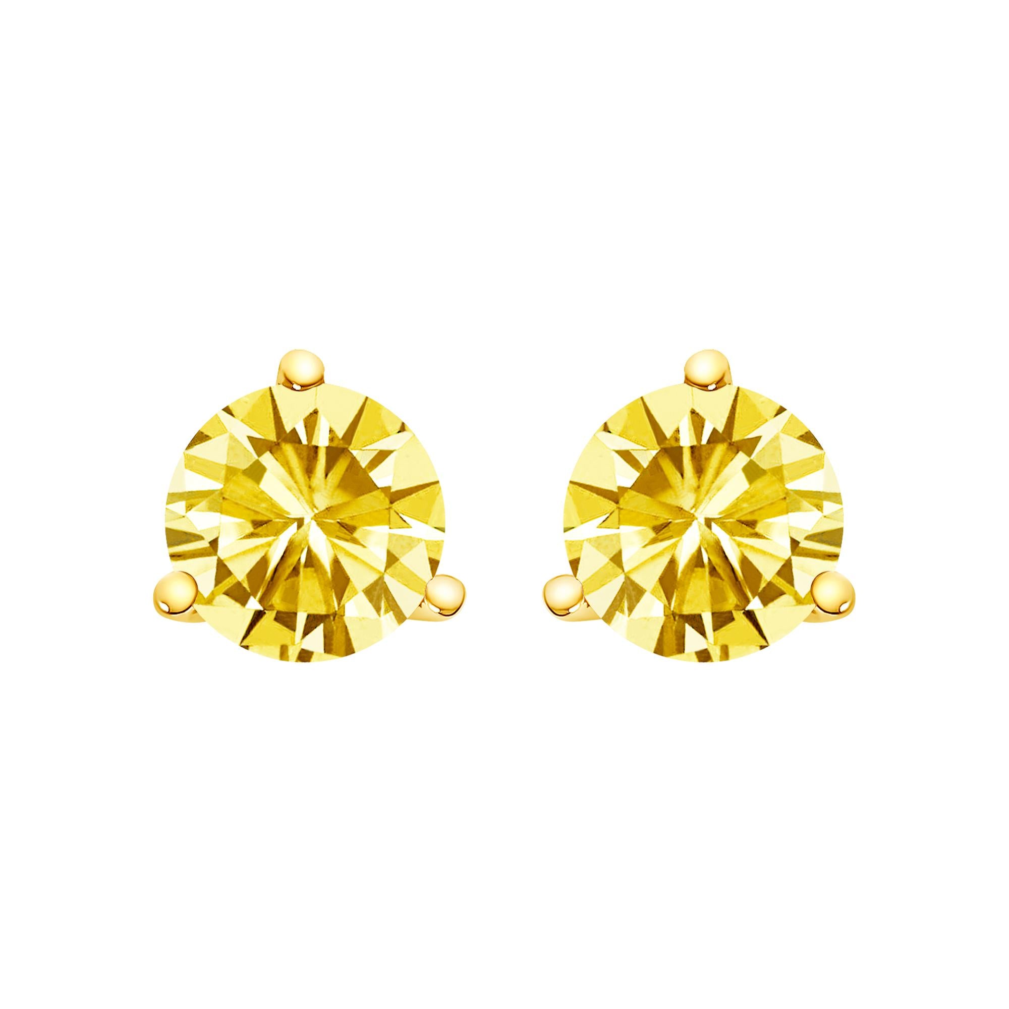 14K Gold 3-Prong Martini Set Yellow Lab Grown Diamond Solitaire Stud Earrings