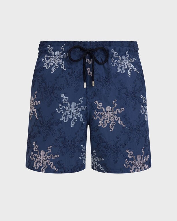 Men Embroidered Swim Trunks Octopus In Stripes - Limited Edition - Swimwear - Mistral - Blue