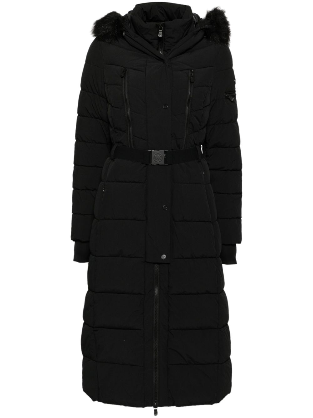 Belted maxi Scuba coat - Black