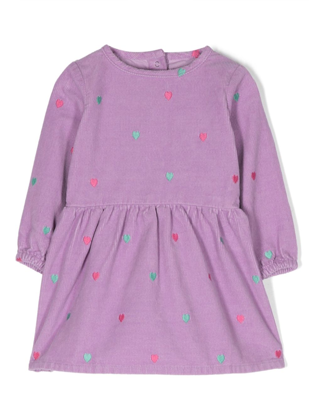 Heart-embroidered corduroy dress - Purple