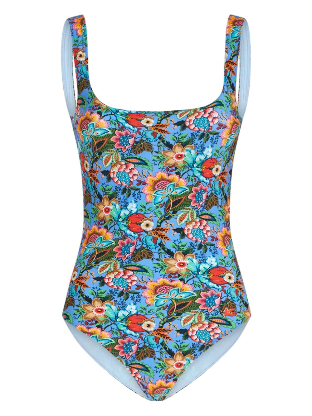 Bouquet-print open-back swimsuit - Blue