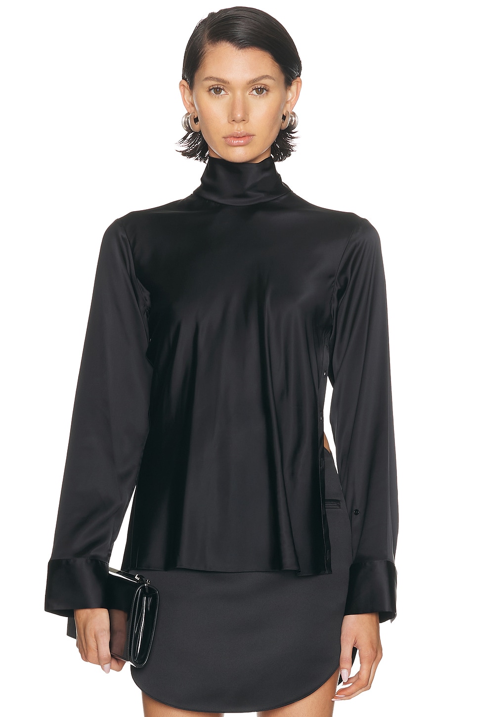 Courreges Off-Shoulder Satin Top in Black - Black. 40 also