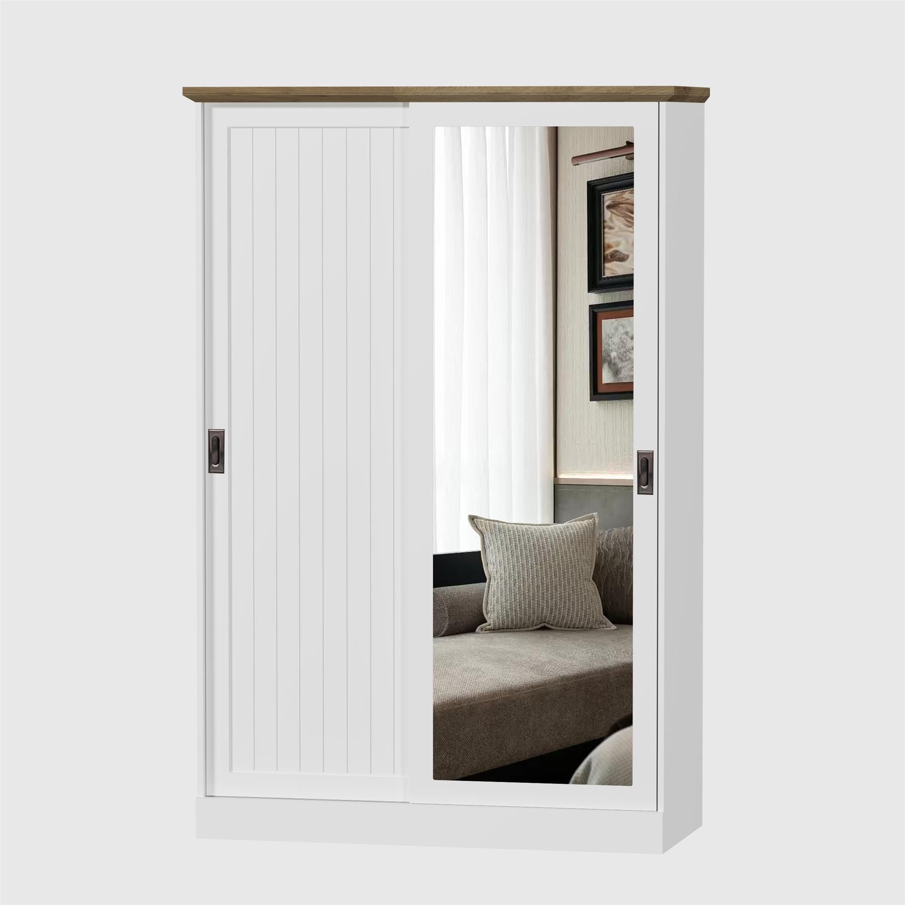 KOSY KOALA Wardrobe with Sliding Door, Full Length Mirror Wood Finish for Bedroom in White