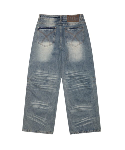 Washed Zipper Slit Denim Pants