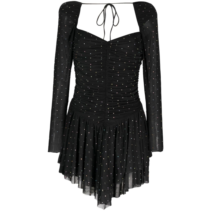 Rhinestone-Embellished Ruffle Mesh Mini Dress