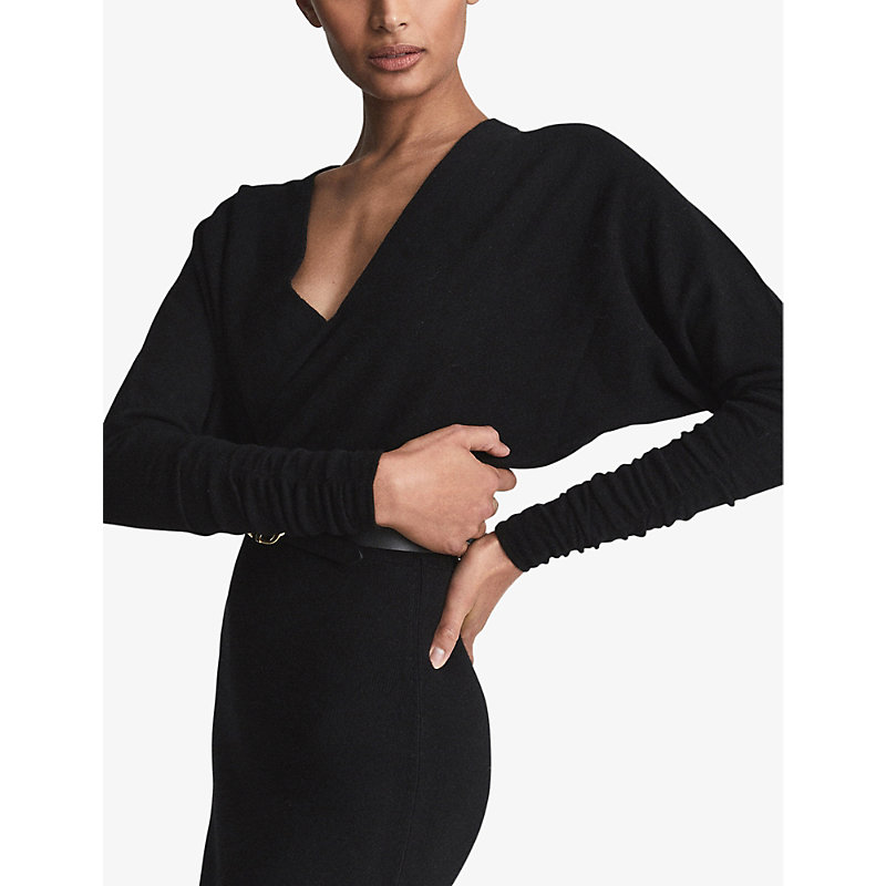 Womens Black Jenna Ruched Knitted Midi Jumper Dress