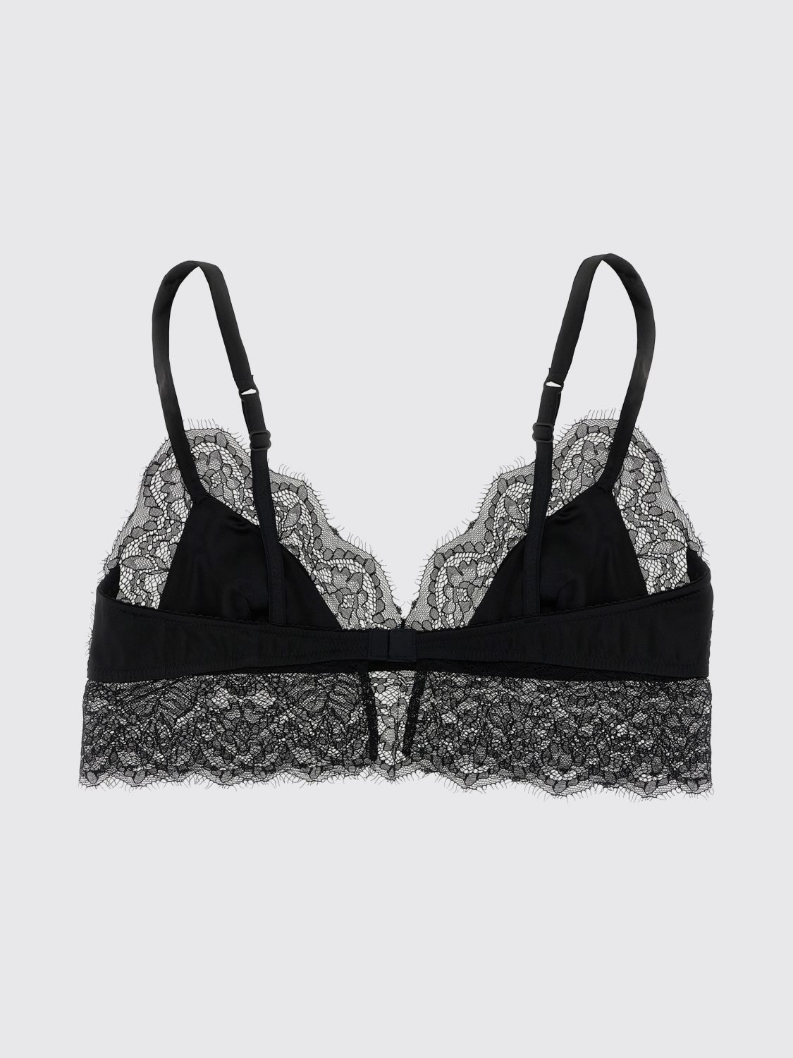 Lace-trim satin bra - Black