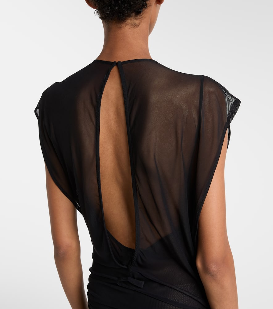 Logo sequined mesh maxi dress