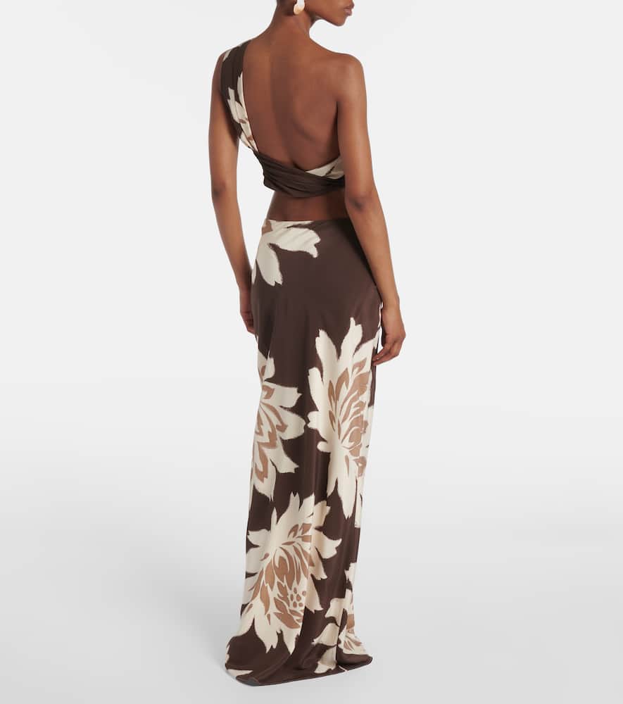 SIR Floral one-shoulder silk satin top