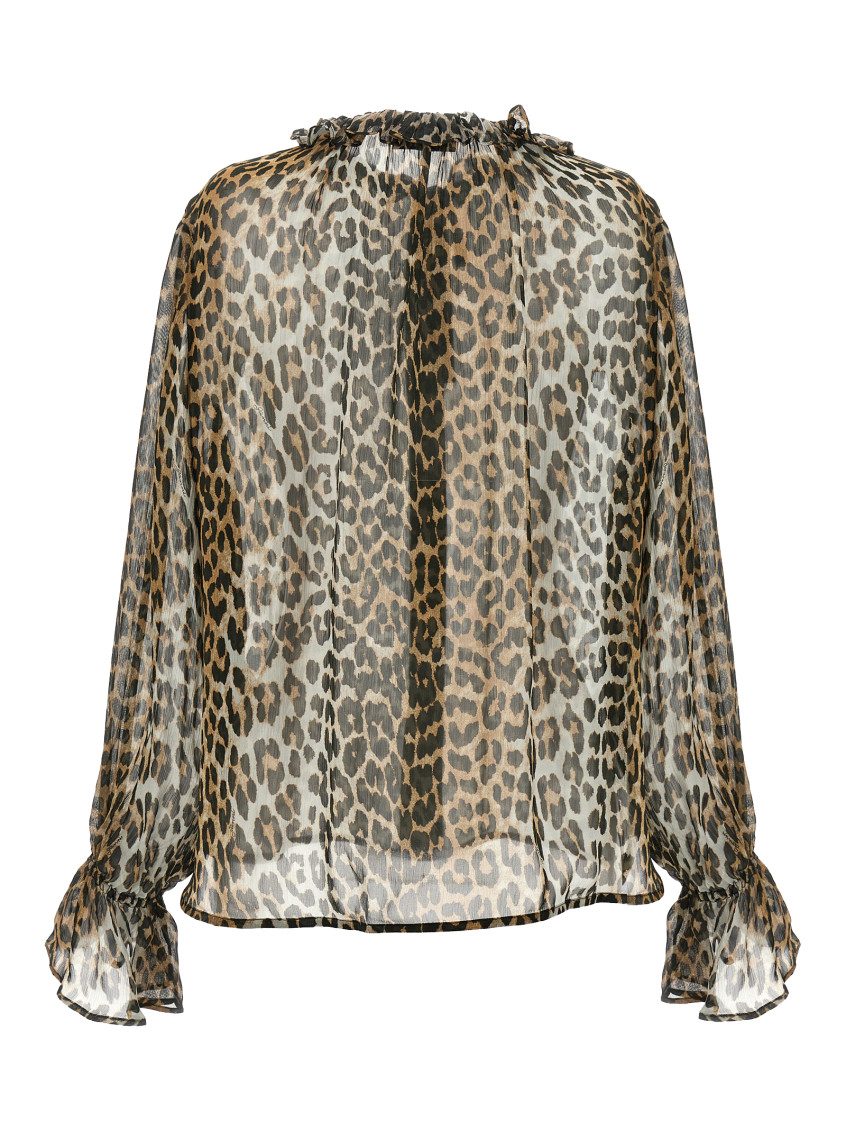 Leopard Print Chiffon Tie String Shirt And Blouse Multicolor