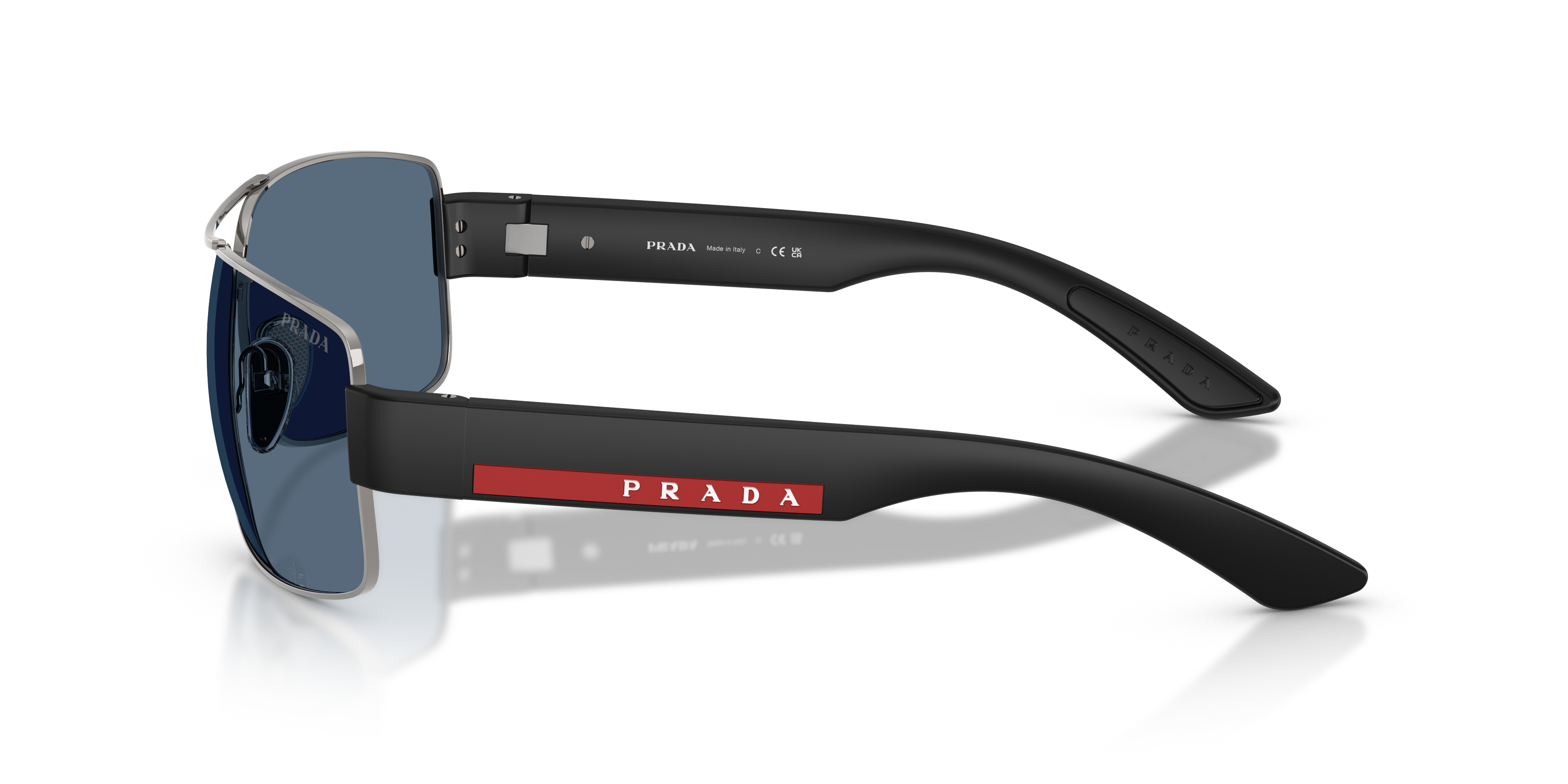 Prada Linea Rossa Man Prada Linea Rossa PS B52S 5AV06A Sunglasses Metal Grey Blue Geometric Norma