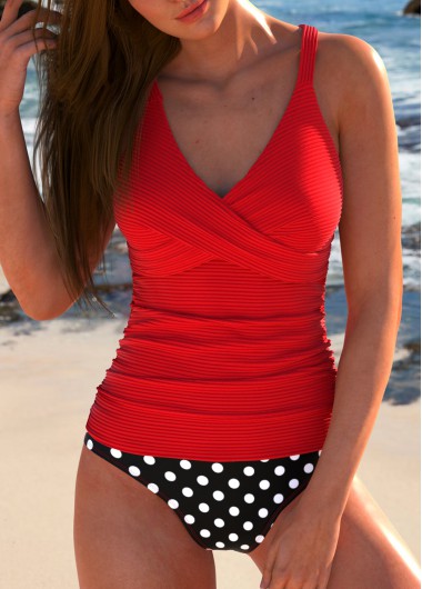 Modlily Surplice Polka Dot Pink Tankini Set