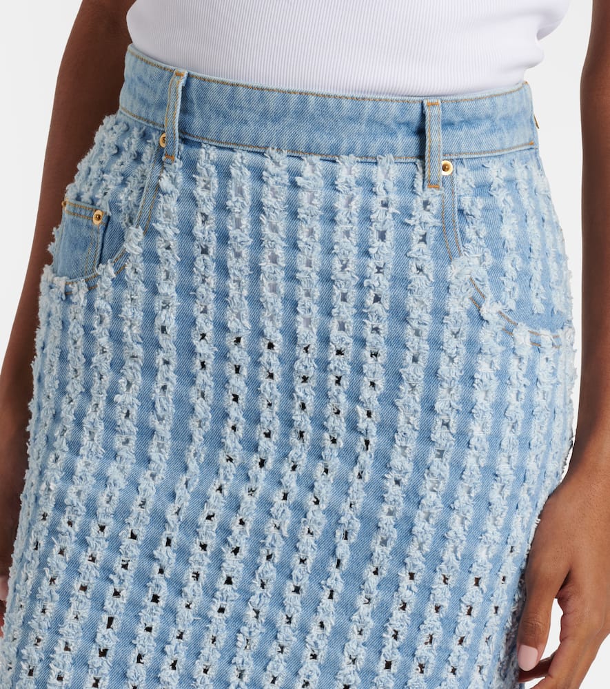 Striped denim pencil skirt