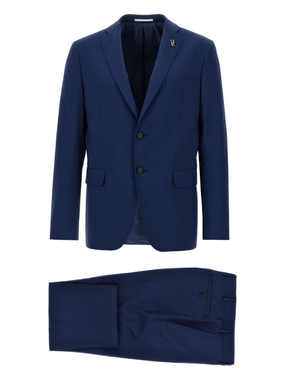 Metal-logo brooch suit - Blue