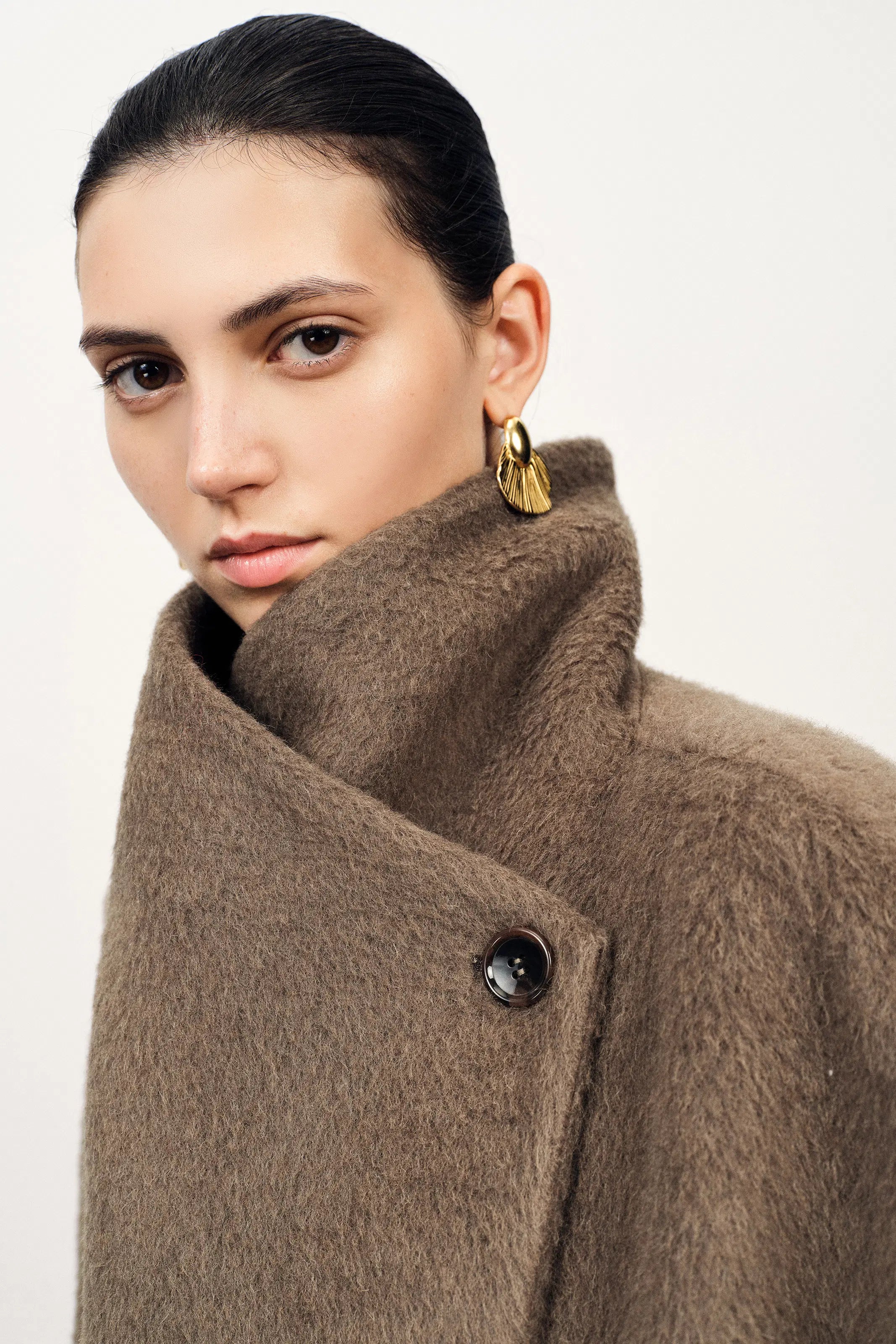 Lumi Mocha Wrap Coat in Alpaca Wool Blend