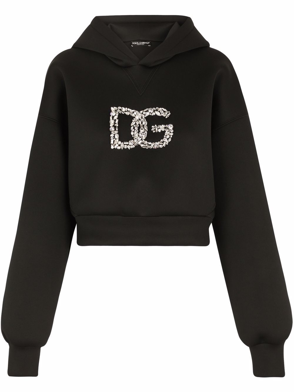 Crystal-logo cropped hoodie - Black