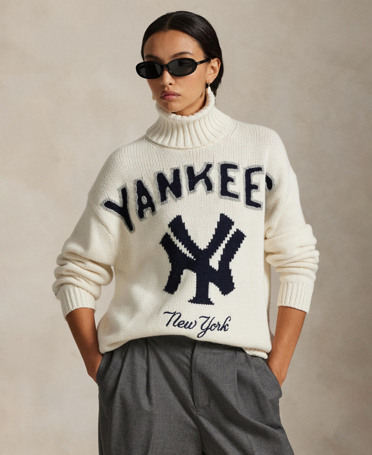 Women's Yankees Long Sleeve Turtle Neck Sweater - Andover Cream Multi