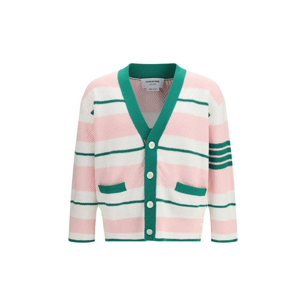 Striped Cotton Seed Stitch Cardigan — Pink