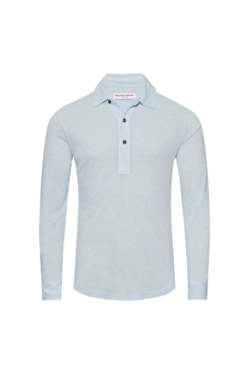 Cashmere-Blend Long-Sleeve Polo — Blue