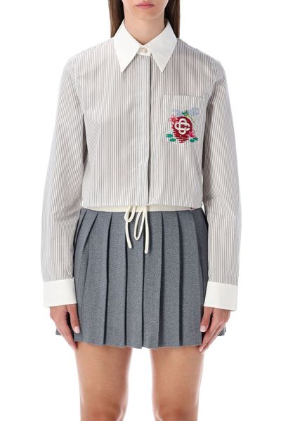 Casablanca Pinstripe Embroidered Cropped Shirt