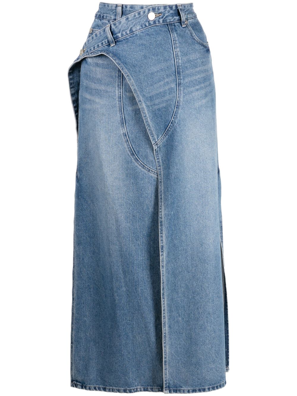 Logo-patch cotton denim skirt - Blue