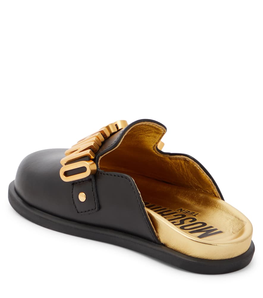 Moschino Kids Logo leather mules