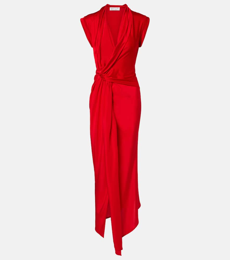 Gathered silk-trimmed jersey maxi dress
